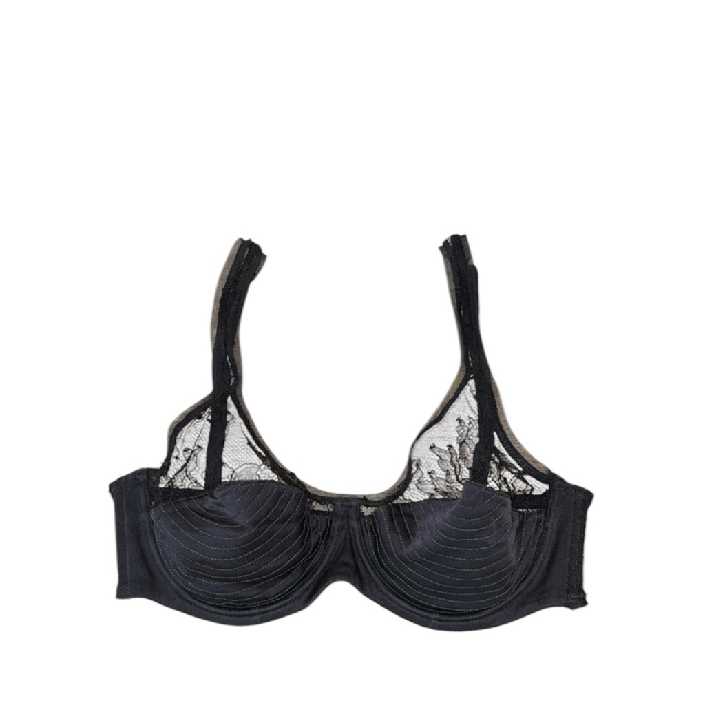 La Perla Black Mesh Lace Overlay Contrast Balconette Bra Size 34d